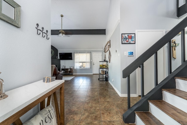 foyer featuring ceiling fan