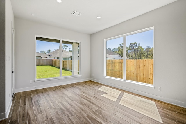 spare room featuring light hardwood / wood-style flooring and a healthy amount of sunlight