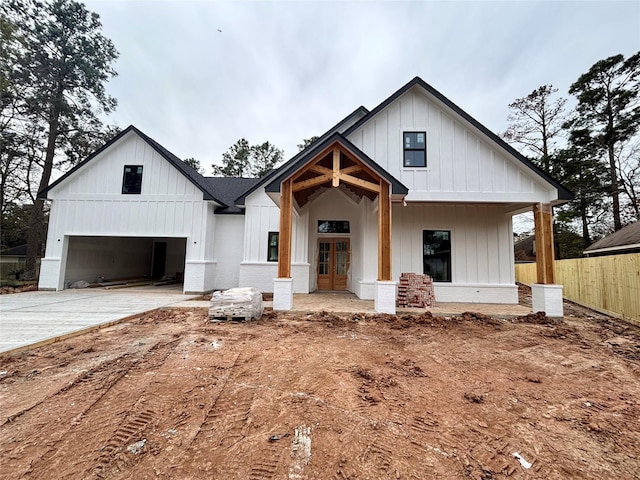 modern farmhouse with french doors