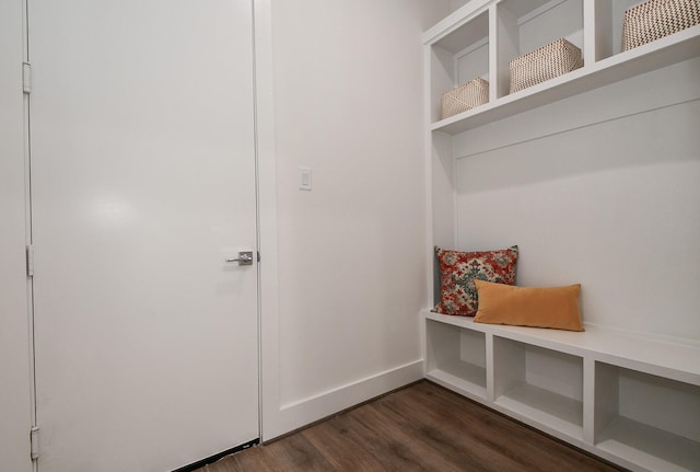 mudroom with dark hardwood / wood-style floors