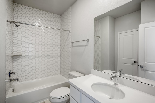 full bathroom with vanity, shower / bath combination, and toilet