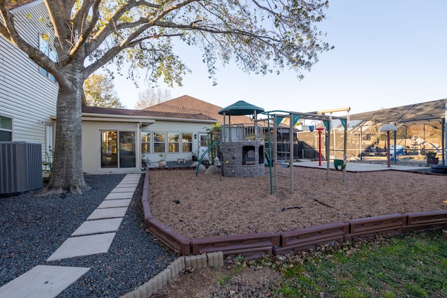 view of play area with central air condition unit