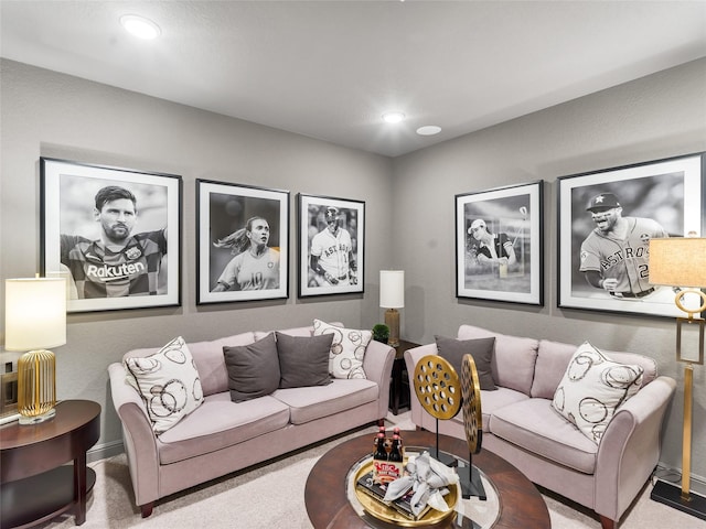 1412 River Point Dr, Friendswood, TX 77546 - living area featuring carpet flooring, recessed lighting, and baseboards