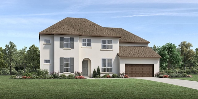 view of front of property with a garage and a front yard