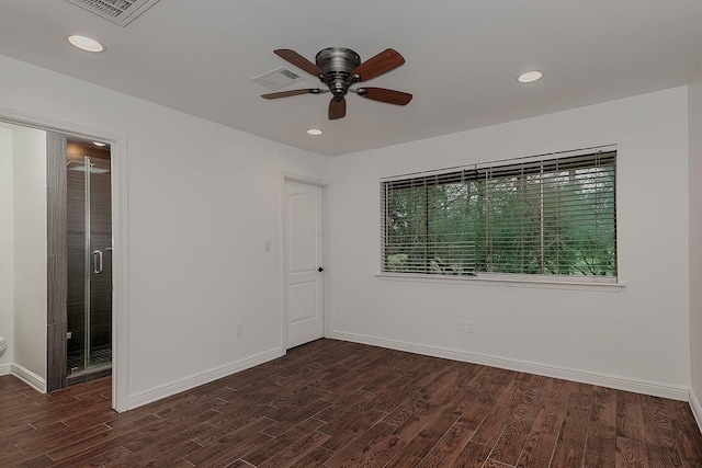 interior space featuring dark hardwood / wood-style flooring and ceiling fan