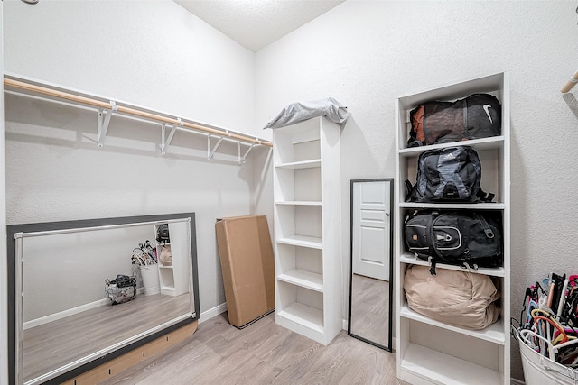 walk in closet with hardwood / wood-style flooring