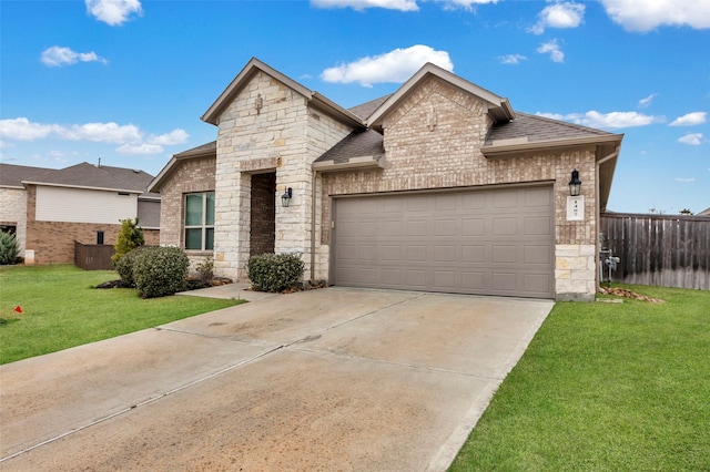 view of front of house with a front lawn and a garage