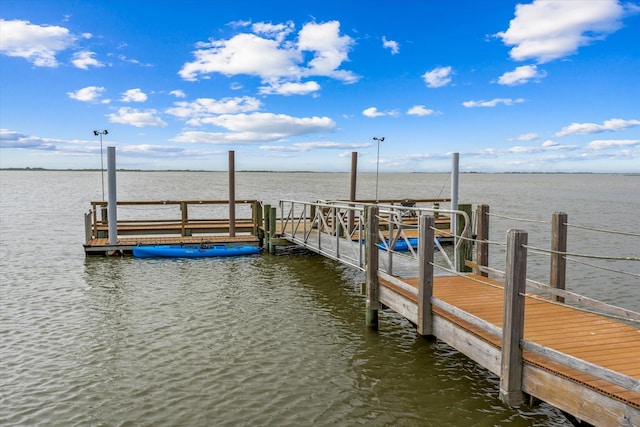 view of dock with a water view