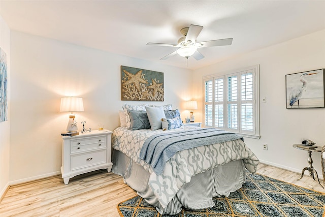 bedroom featuring ceiling fan and light hardwood / wood-style floors