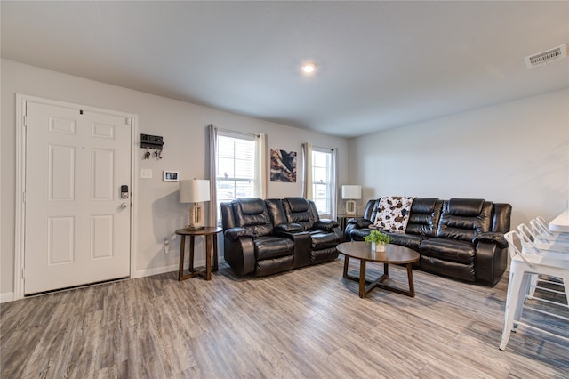 living room with light wood-type flooring