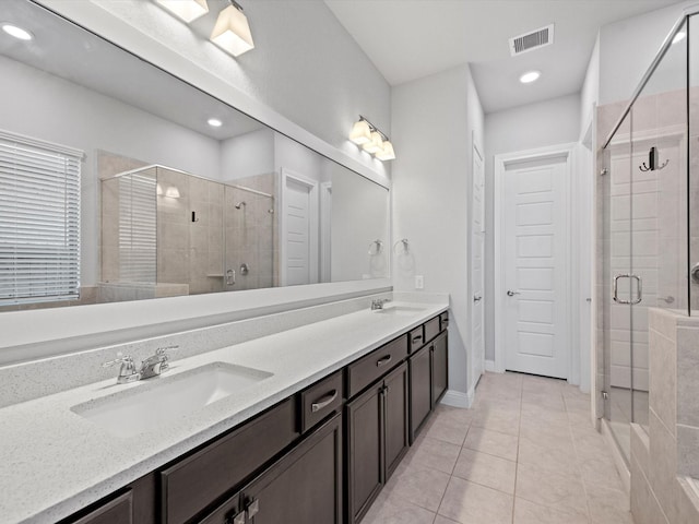 full bath with a stall shower, visible vents, and a sink