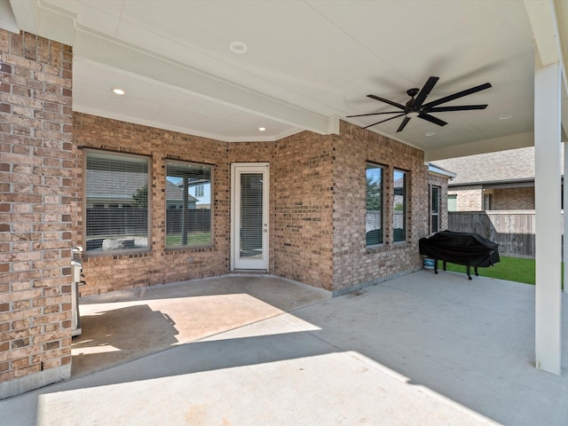 view of patio / terrace featuring ceiling fan