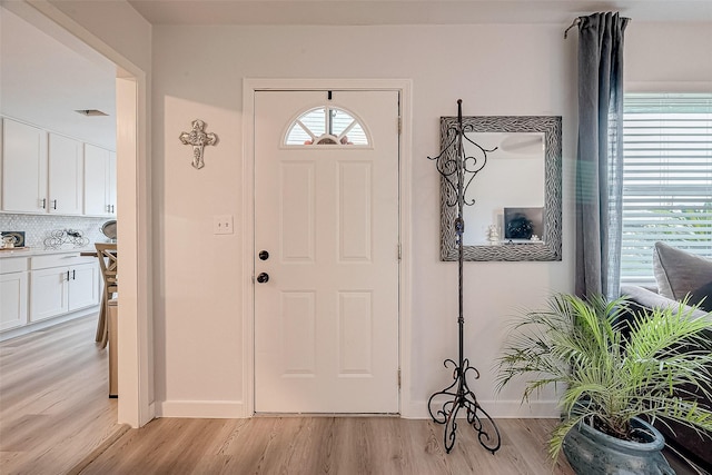 entryway featuring plenty of natural light and light wood-type flooring