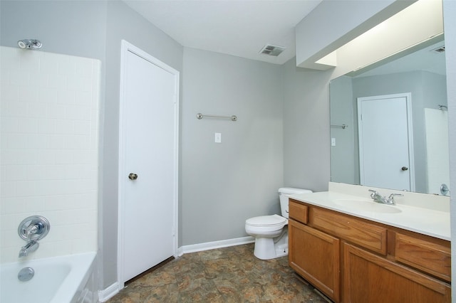 full bathroom featuring vanity,  shower combination, and toilet