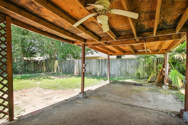 view of patio featuring ceiling fan