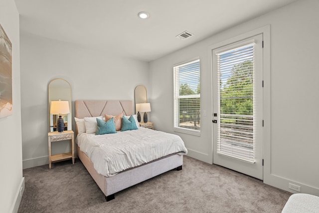 bedroom featuring carpet and access to exterior