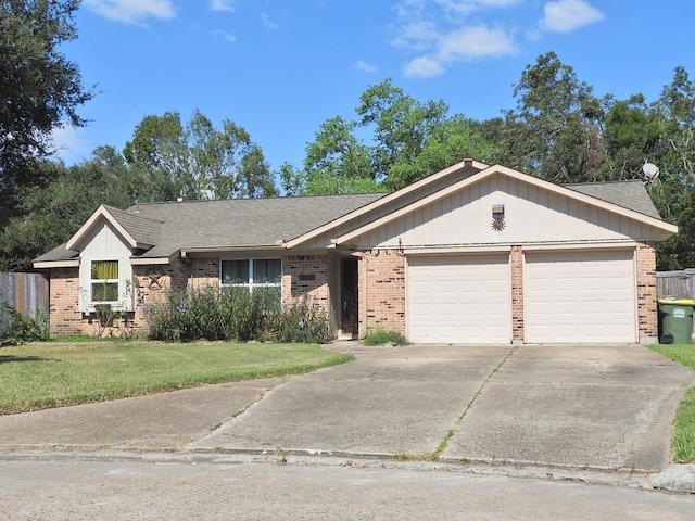 ranch-style home featuring a garage and a front yard