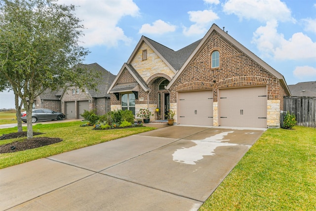 view of front facade featuring a front yard and a garage