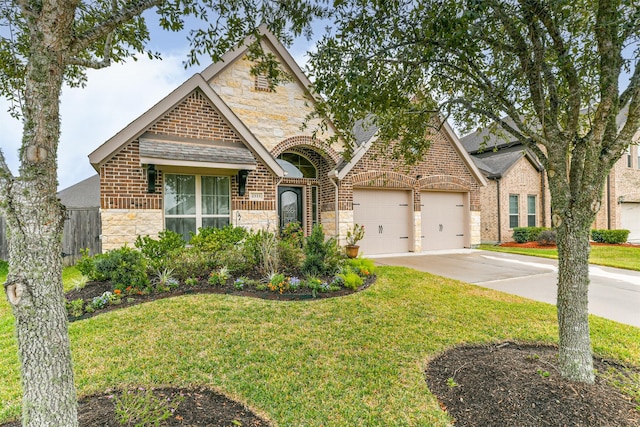 view of front of house with a garage and a front yard