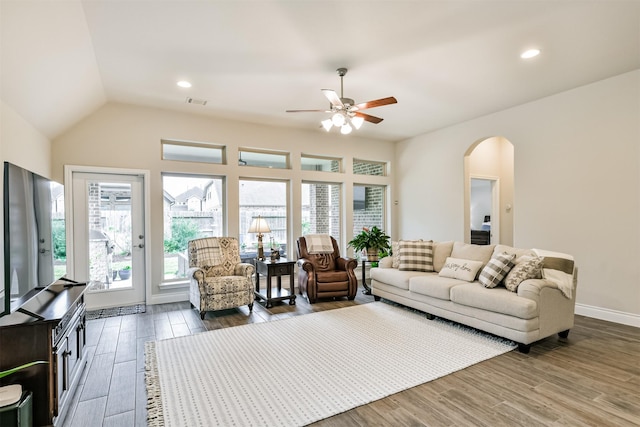 living room with ceiling fan