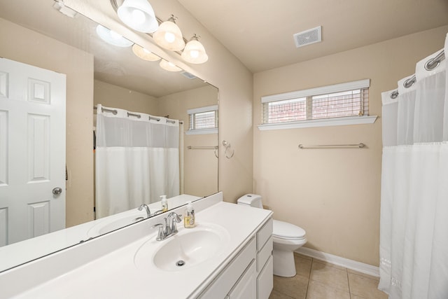 bathroom featuring tile patterned flooring, vanity, and toilet