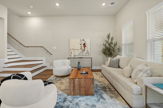 living room with wood-type flooring