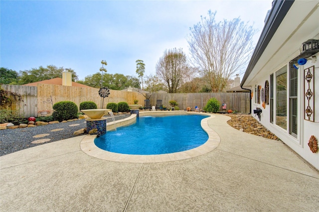 view of pool with pool water feature and a patio