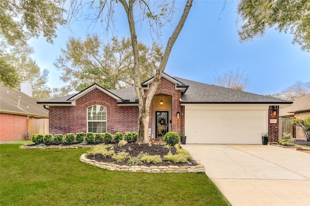 view of front of property with a garage and a front yard