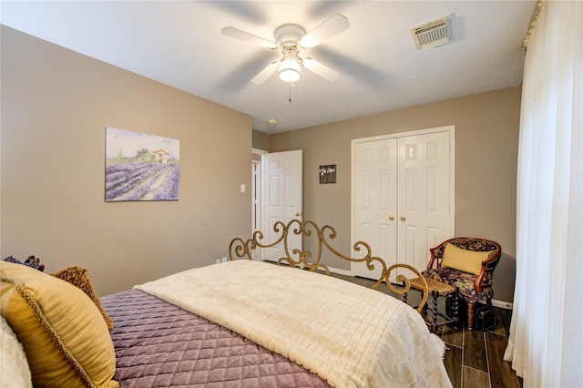 bedroom featuring a closet and ceiling fan