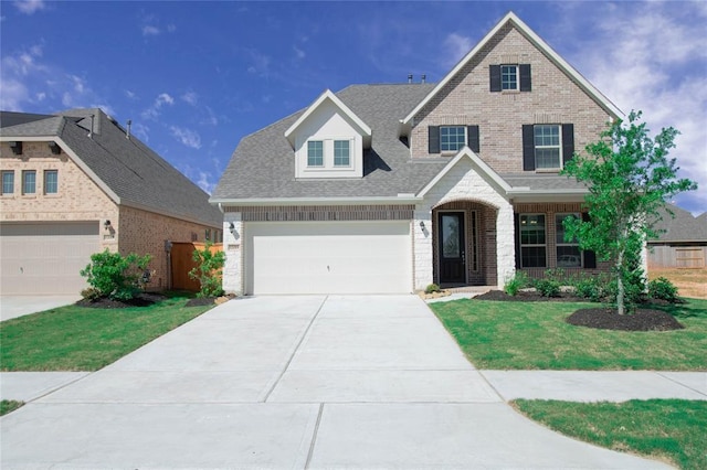 view of front facade featuring a garage and a front lawn