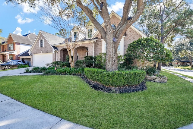 view of front facade featuring a front yard and a garage