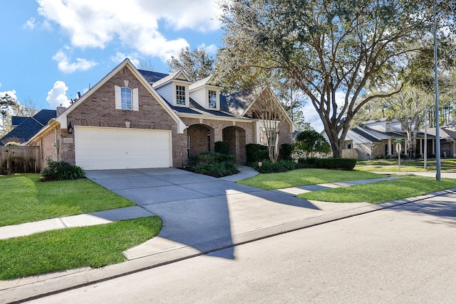 view of front facade featuring a front yard and a garage