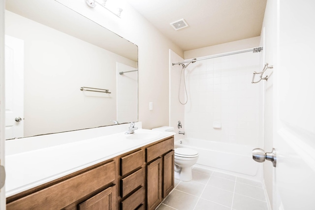 full bathroom with tile patterned flooring, vanity, toilet, and bathtub / shower combination