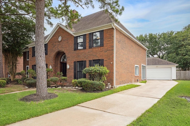 view of front of home featuring a front lawn and a garage