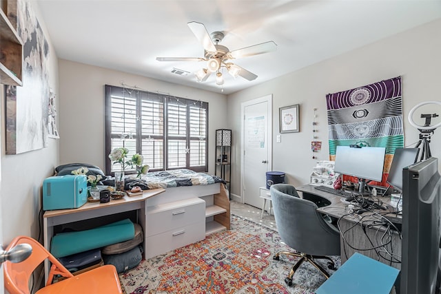 home office featuring ceiling fan