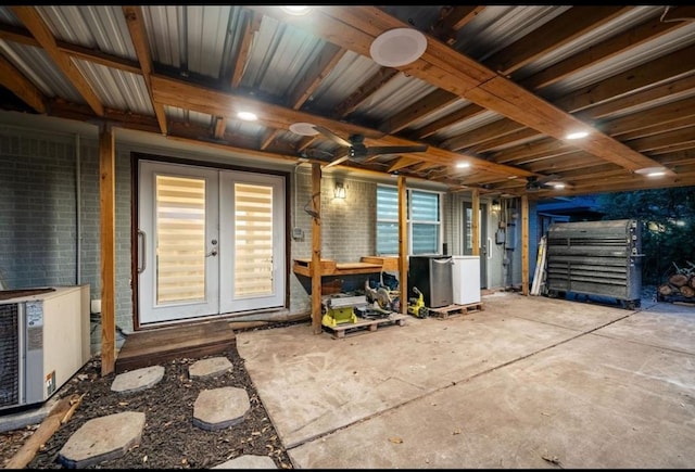 view of patio with french doors and central AC unit