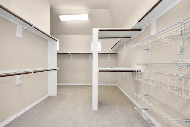 spacious closet featuring light colored carpet