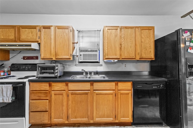 kitchen with sink, cooling unit, and black appliances