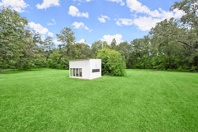 view of yard with a shed