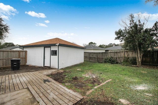 view of yard with a wooden deck