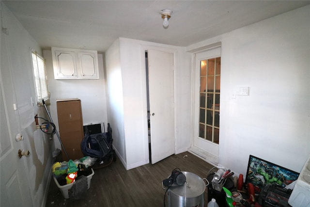 interior space with dark hardwood / wood-style floors