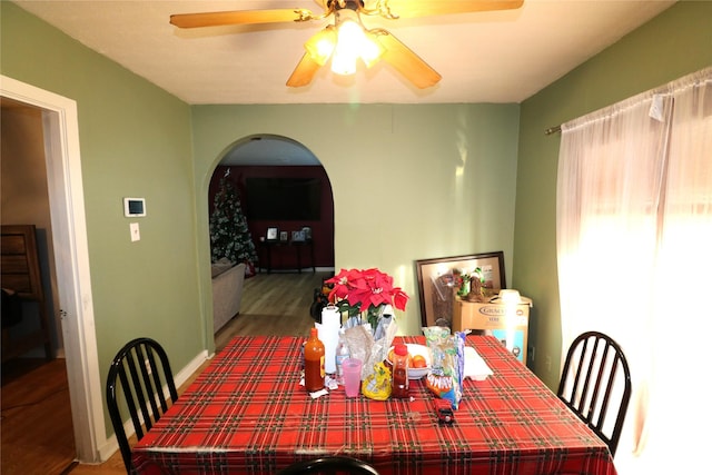 dining area featuring ceiling fan