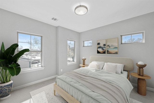 carpeted bedroom with multiple windows