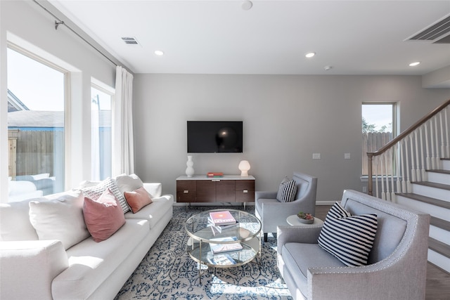 living room with hardwood / wood-style floors