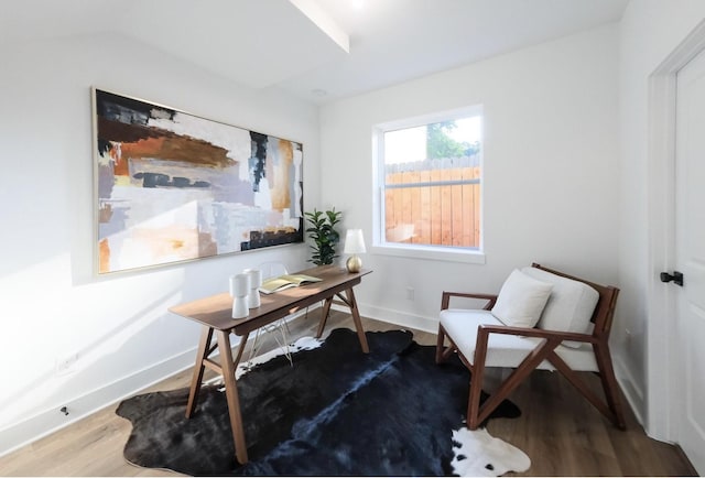 office space with hardwood / wood-style flooring