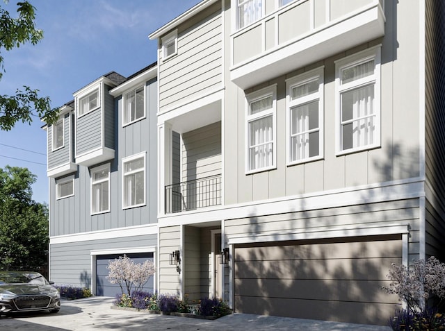 exterior space with a garage