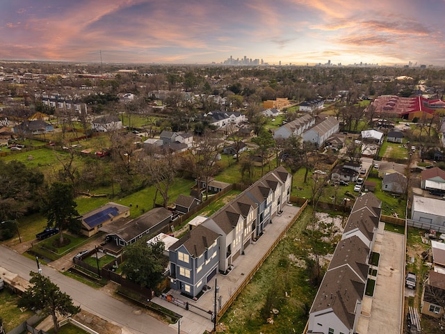 view of aerial view at dusk