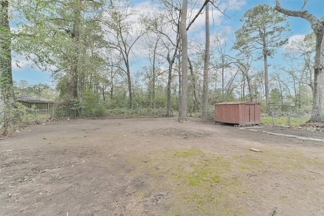 view of yard with a storage shed