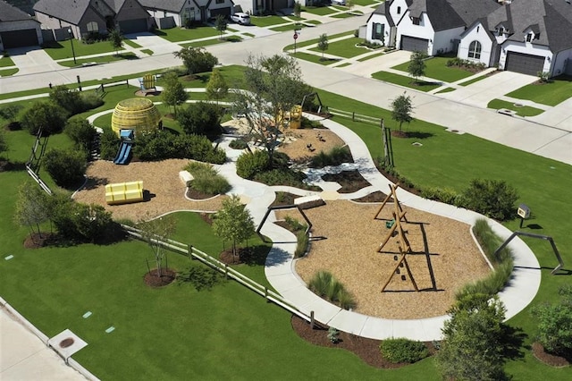 birds eye view of property with a residential view