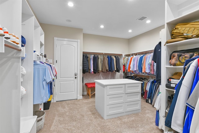 spacious closet with light carpet